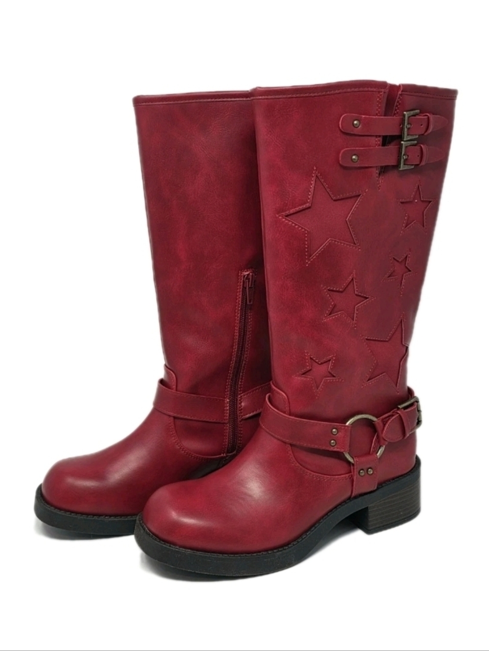 Star Moto Statement Boots Red Cowboy Western No Boundaries Block Heel Women's 7